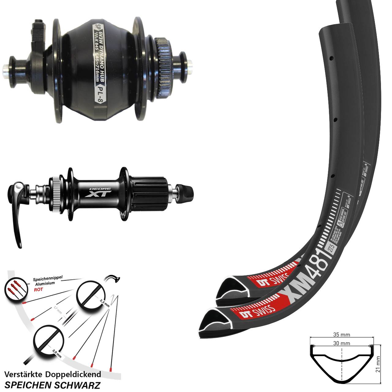 DT Swiss XM481 SP PL-8 Shimano FH-M8000 27,5 Zoll Disc Laufradsatz QR 8-11 fach HG