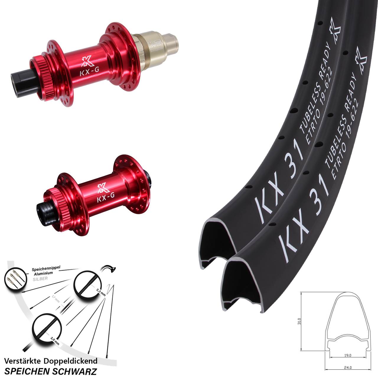 Disc Laufrad-Satz 15x100 12x142 28 Zoll KX-G 31 rot XDR 11-12 fach