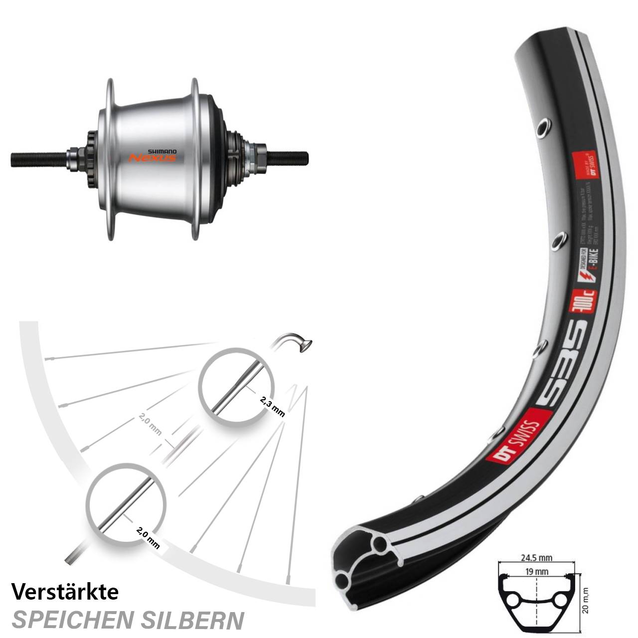 26 Zoll DT Swiss 535 Hinterrad Shimano Nexus SG-C3001 7 Gang Freilauf