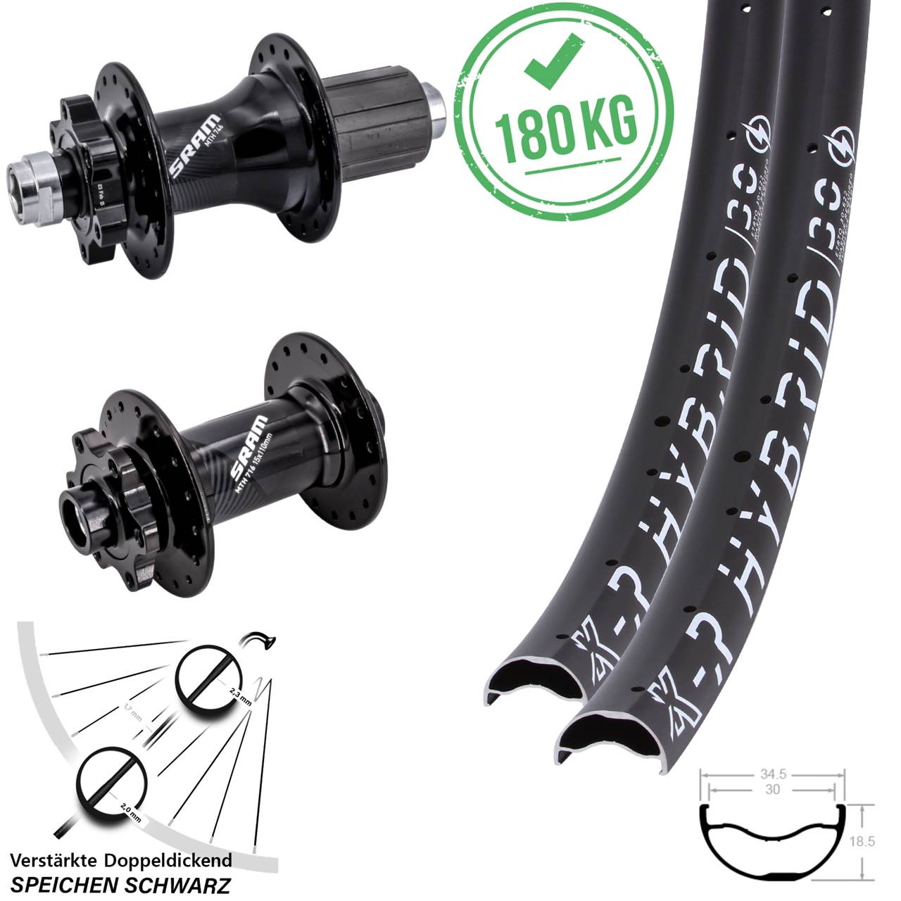 KX-R Hybrid 30 Sram 716 746 29 Zoll Disc Laufradsatz 15x110 12x148 8-11 fach