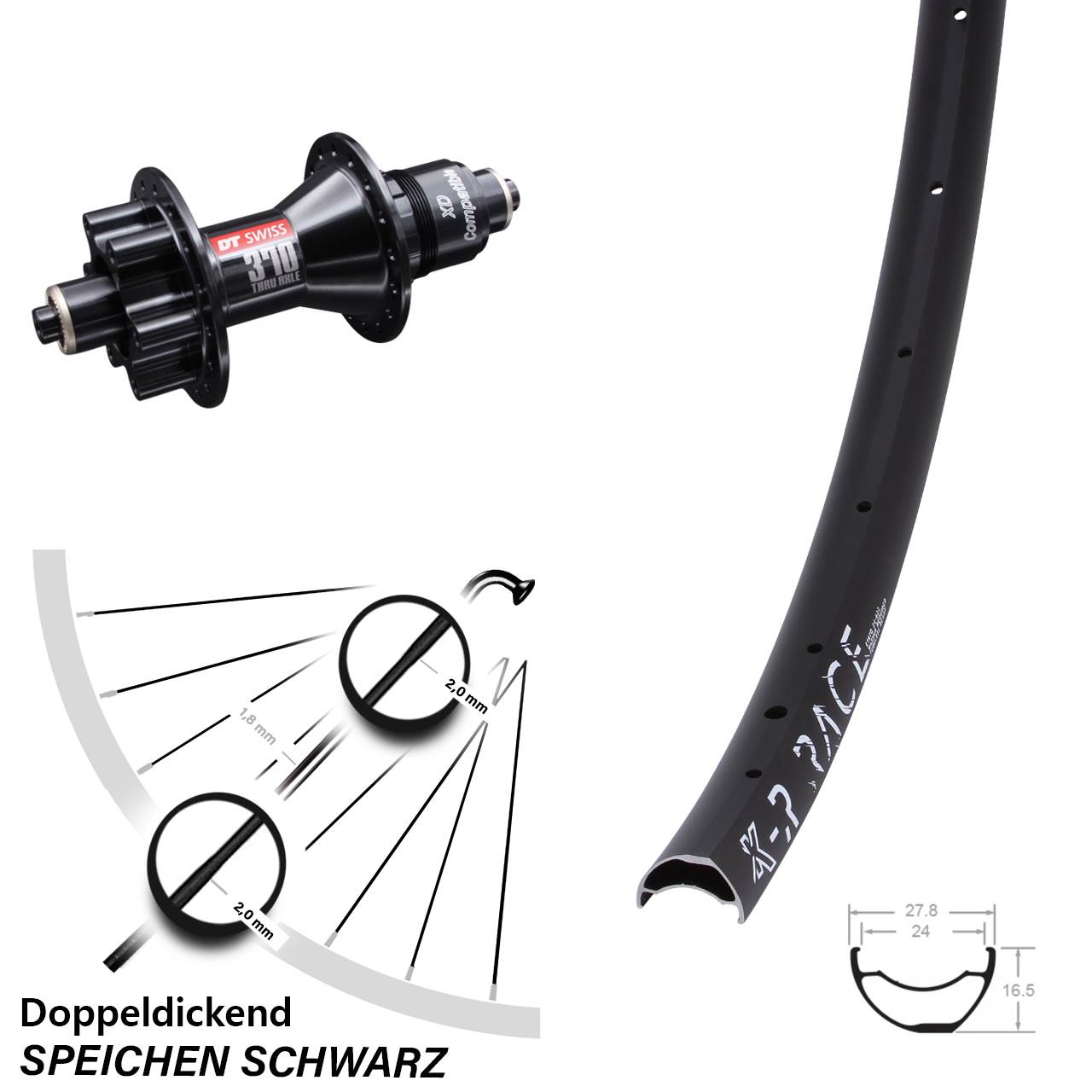Hinterrad 6-Loch für Schnellspanner KX-R Race DT Swiss 370 SRAM XD