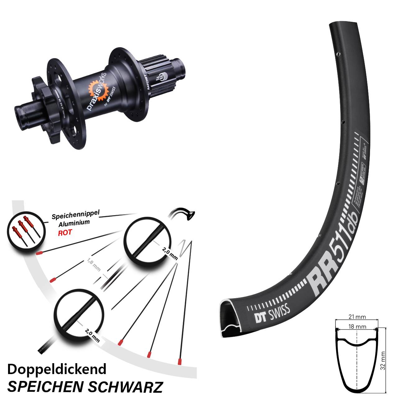 6-Loch Hinterrad 28 Zoll DT Swiss RR 511-350 Micro Spline 12x142