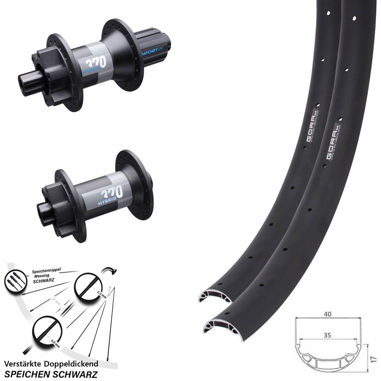 Gora 35 DT Swiss Hybrid 370 27,5 Zoll Laufrad-Satz 15x110 12x148 Boost 6-Loch 8-11 fach