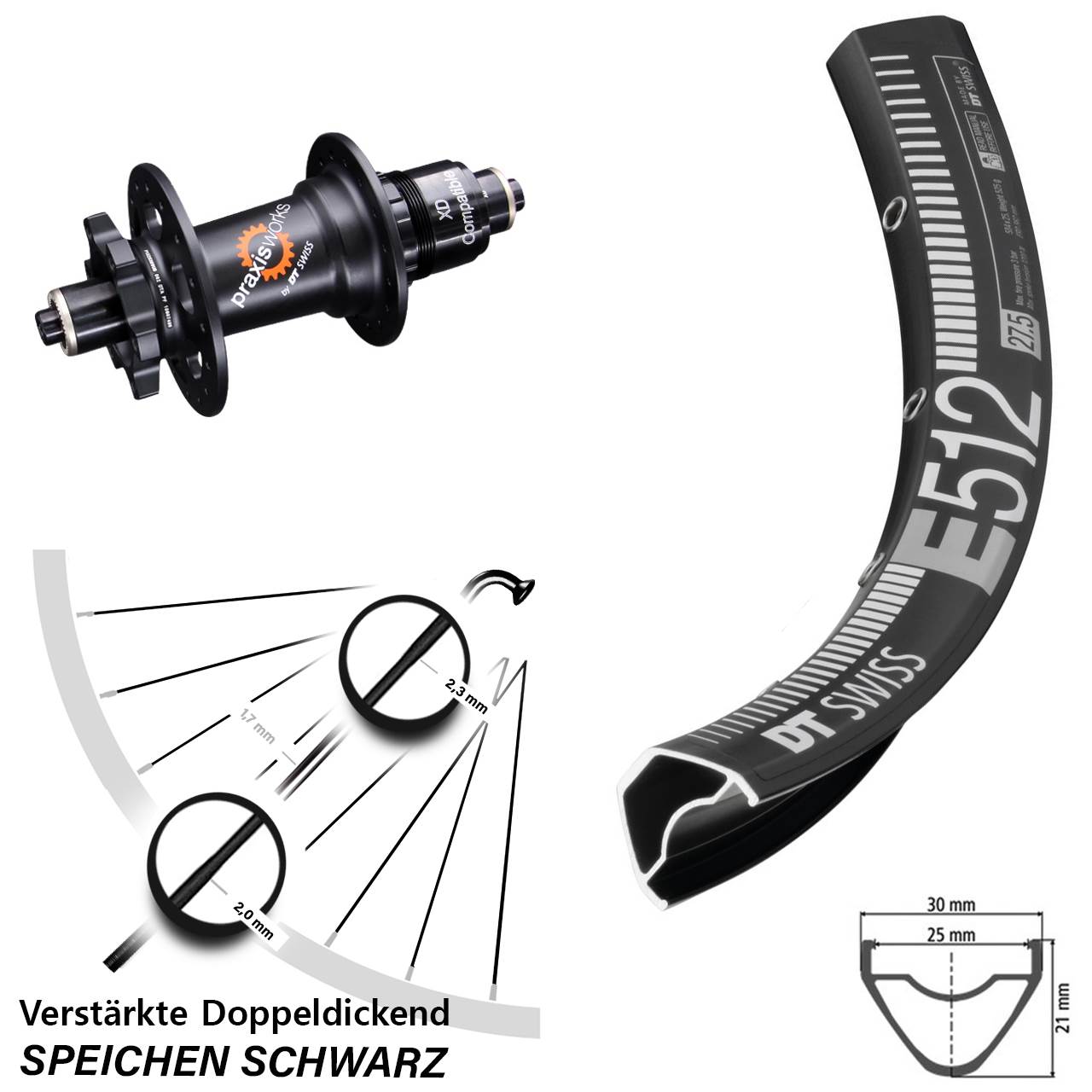 DT Swiss E512-350 29 Zoll Hinterrad 6-Loch Disc für Schnellspanner XD