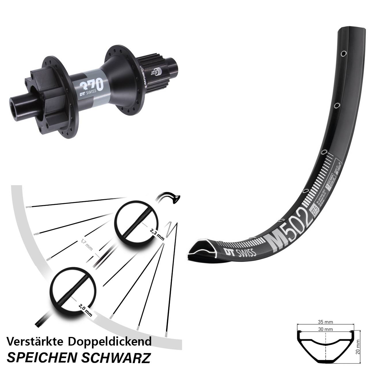 Hinterrad 6-Loch Disc 12x148 29 Zoll DT Swiss M 502-370 Shimano Micro Spline