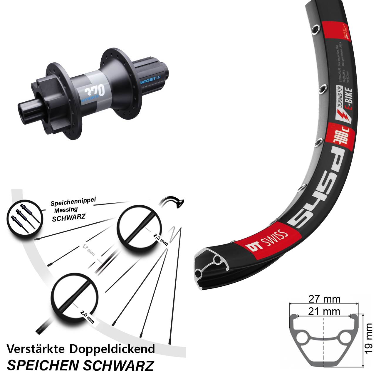 DT Swiss verstärkt 545d Hybrid 370 28-29 Zoll Disc Hinterrad 12x148 Boost 8-11 fach