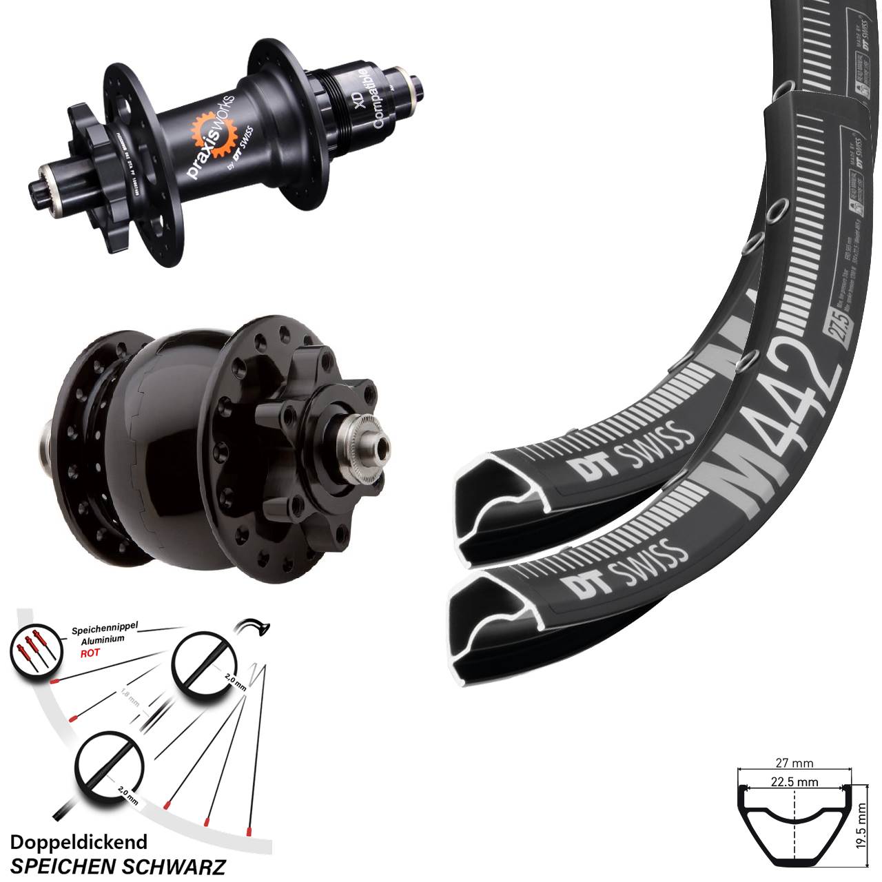 Laufradsatz 29 Zoll DT Swiss M 442-350 SON 28 Disc 6-Loch Sram XD QR