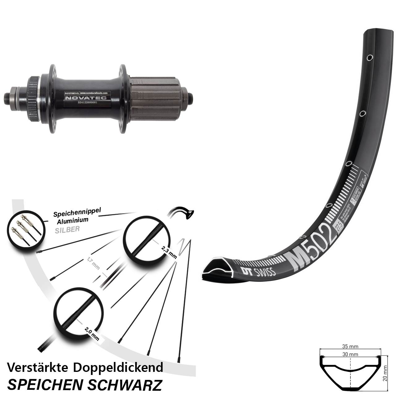 Centerlock Hinterrad QR 27,5 Zoll DT Swiss M 502 Novatec D472 8-12 fach HG