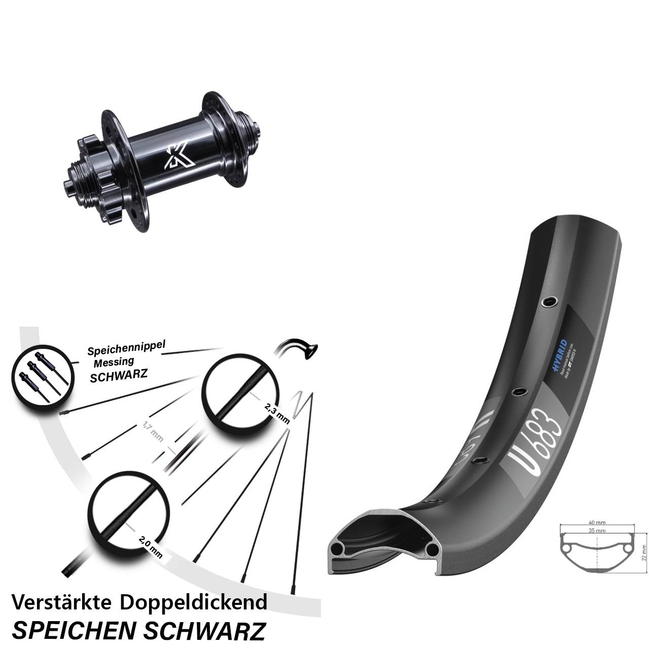 Vorderrad 6-Loch 27,5 Zoll DT Swiss U 683 KX-M für Schnellspanner