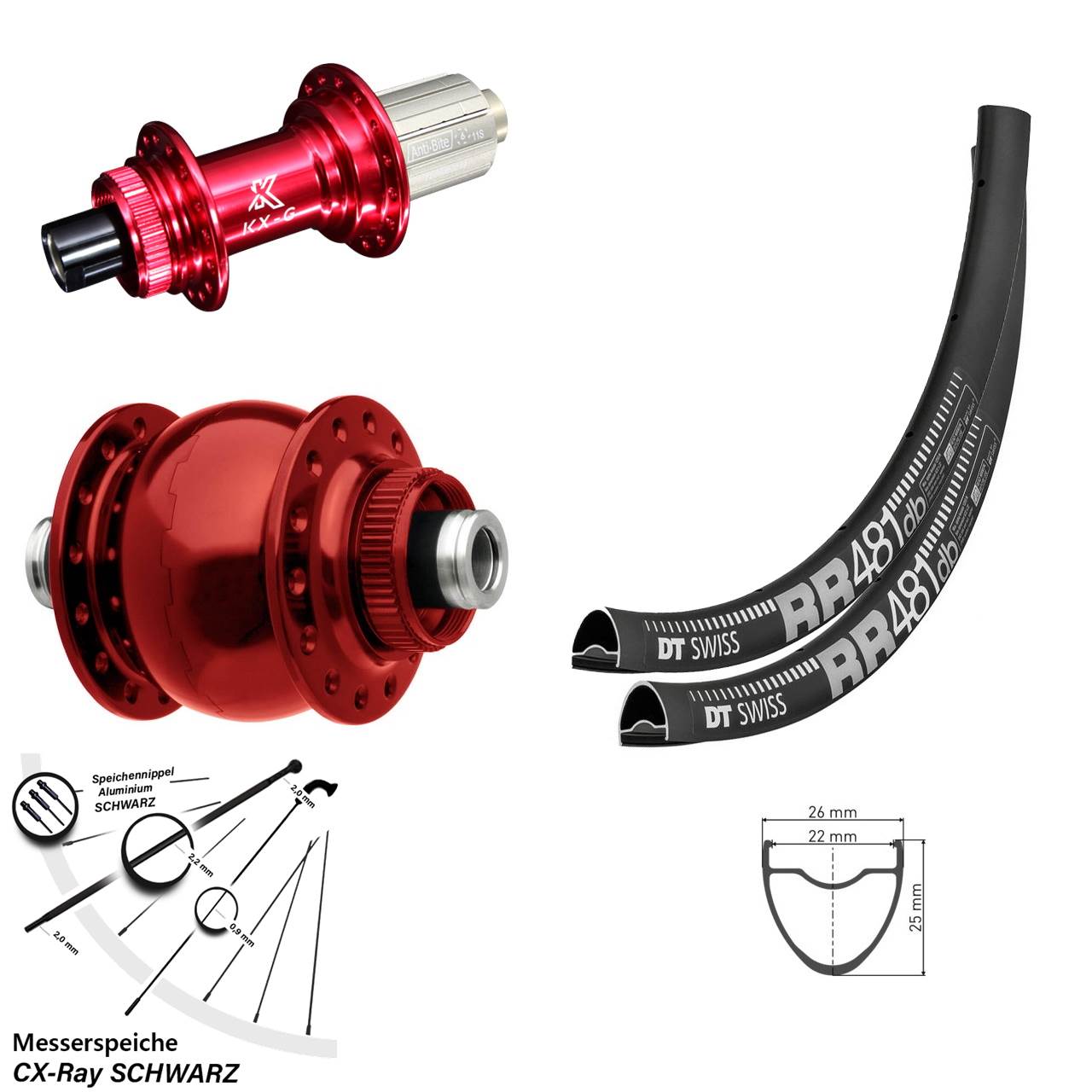 DT Swiss RR481 KX-G rot SON 28 Zoll Centerlock Laufradsatz 12x100/142 CX-Ray 8-12 fach