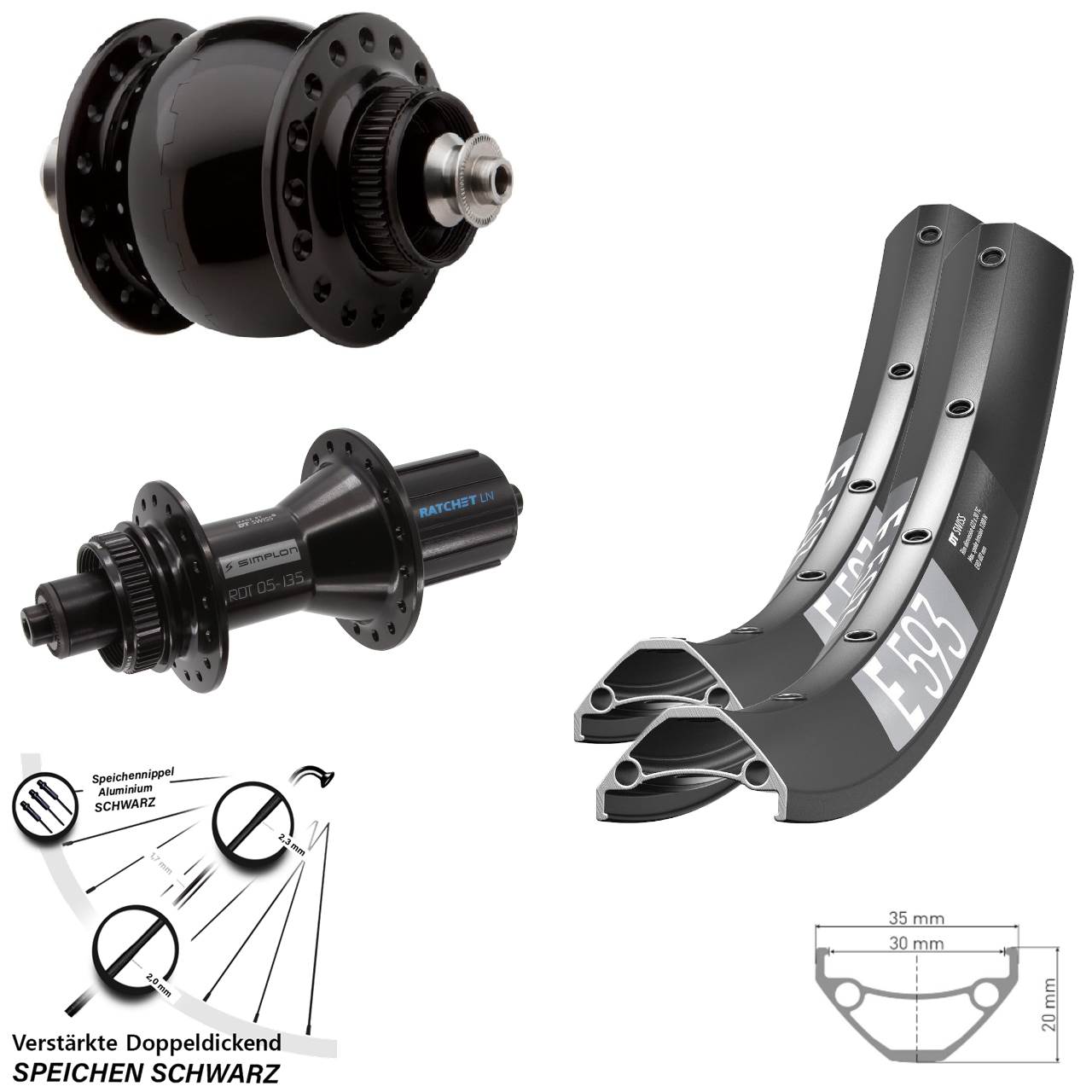 Disc Laufradsatz 29 Zoll DT Swiss E 593-370 Hybrid SONdelux 8-11 fach QR