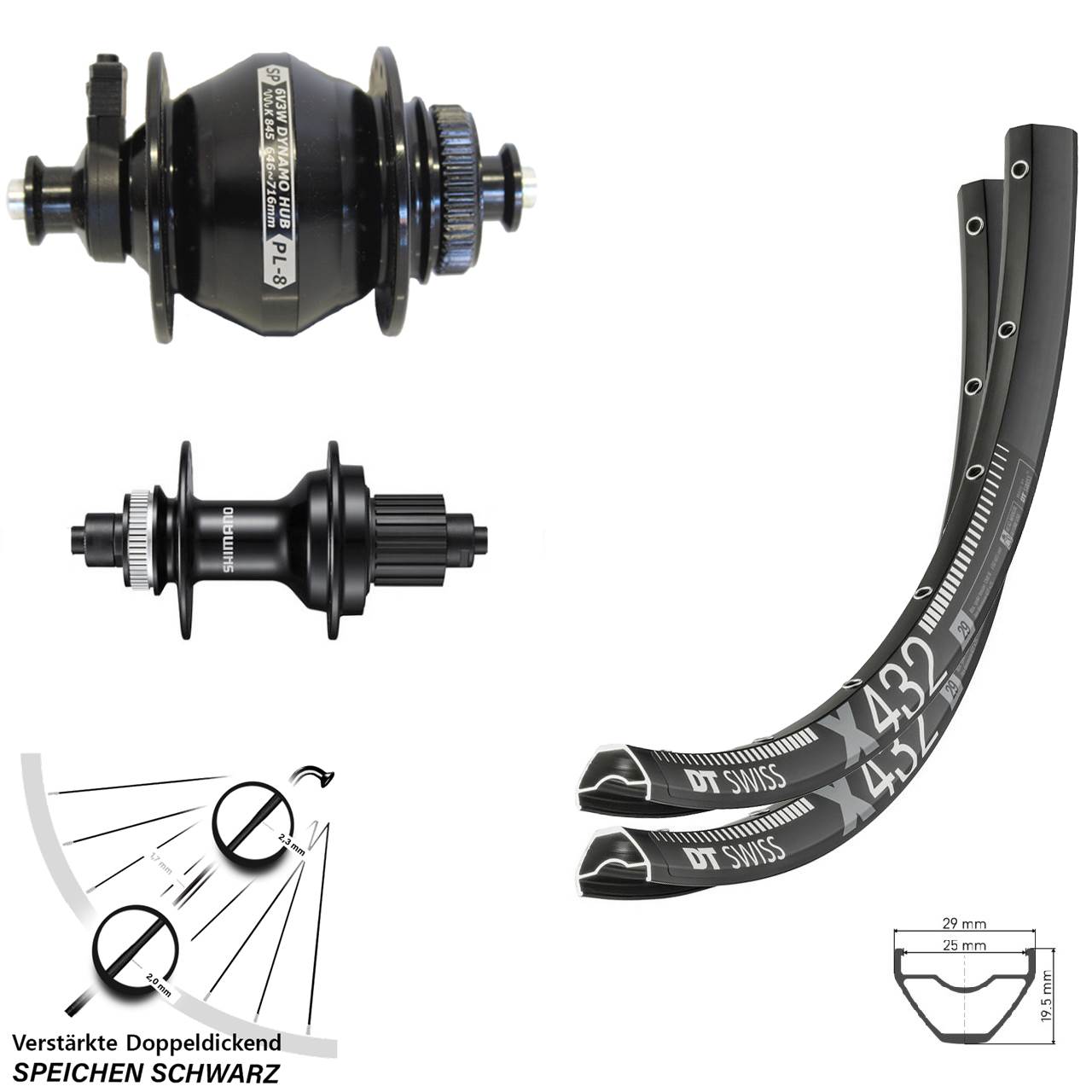 Centerlock Laufradsatz QR 29 Zoll DT Swiss X 432 Shimano FH-MT500 Shutter Precision PL-8 Micro Spline