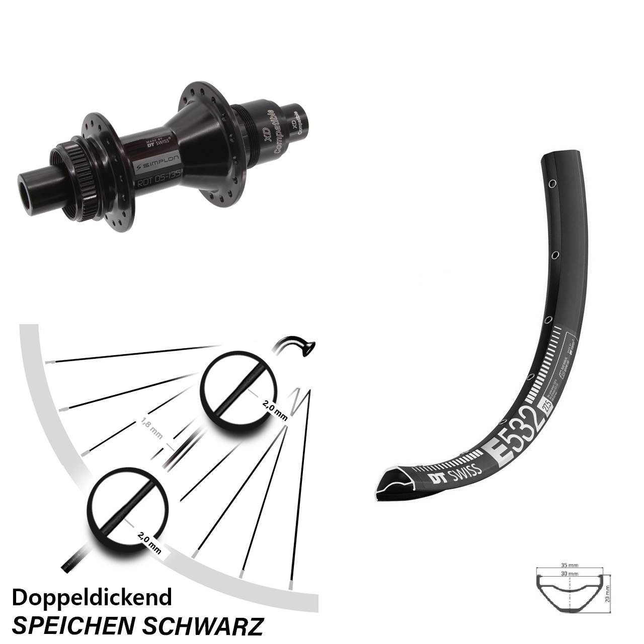 Centerlock Hinterrad 12x142 27,5 Zoll DT Swiss E 532-370 XD