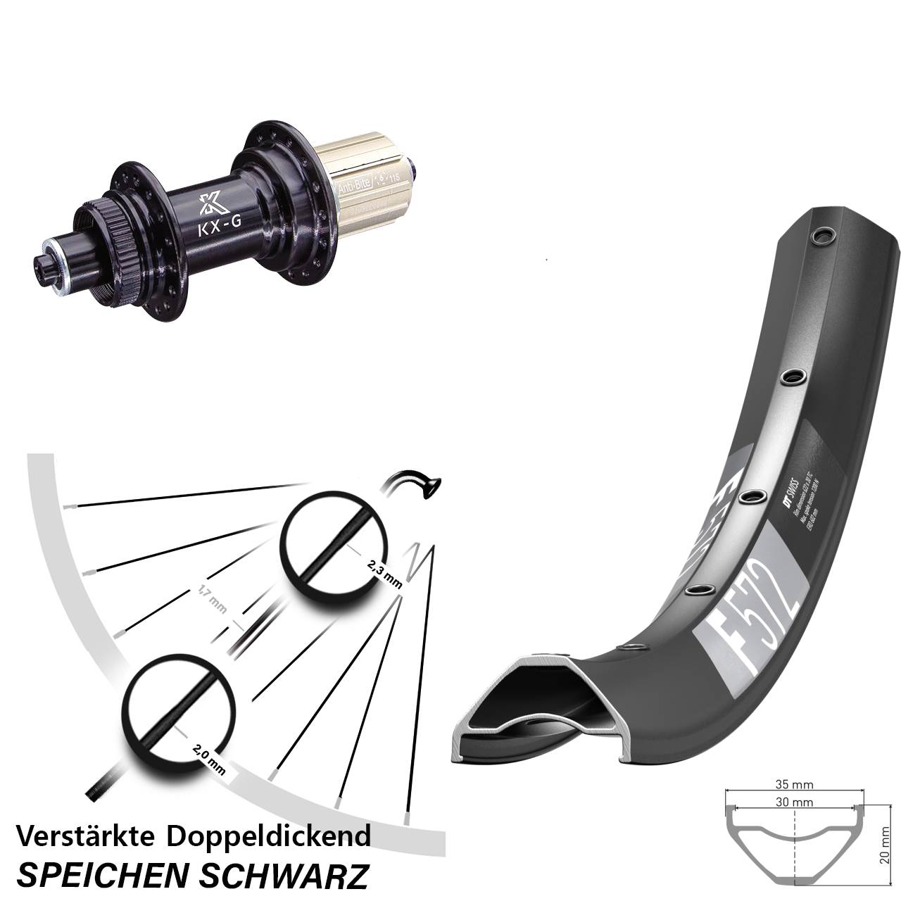 29 Zoll DT Swiss F 572 KX-G Centerlock Hinterrad für Schnellspanner 8-12 fach HG