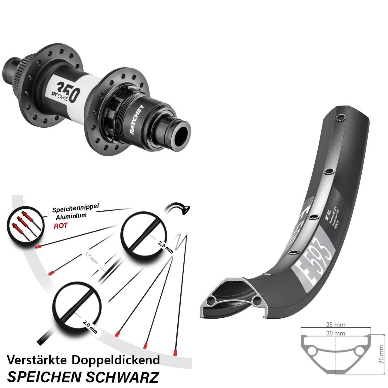 29 Zoll DT Swiss E593 350 SRAM XD Centerlock Disc Hinterrad 12x142