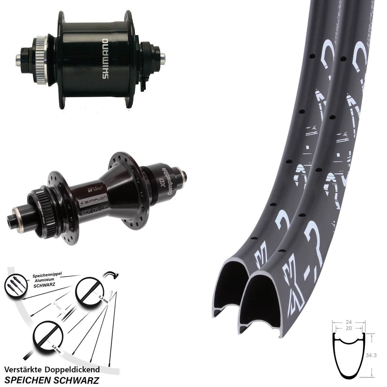 Laufradsatz Centerlock 28 Zoll KX-R Road DT Swiss 370 Shimano DH-UR700-3D XD 11-12 fach QR