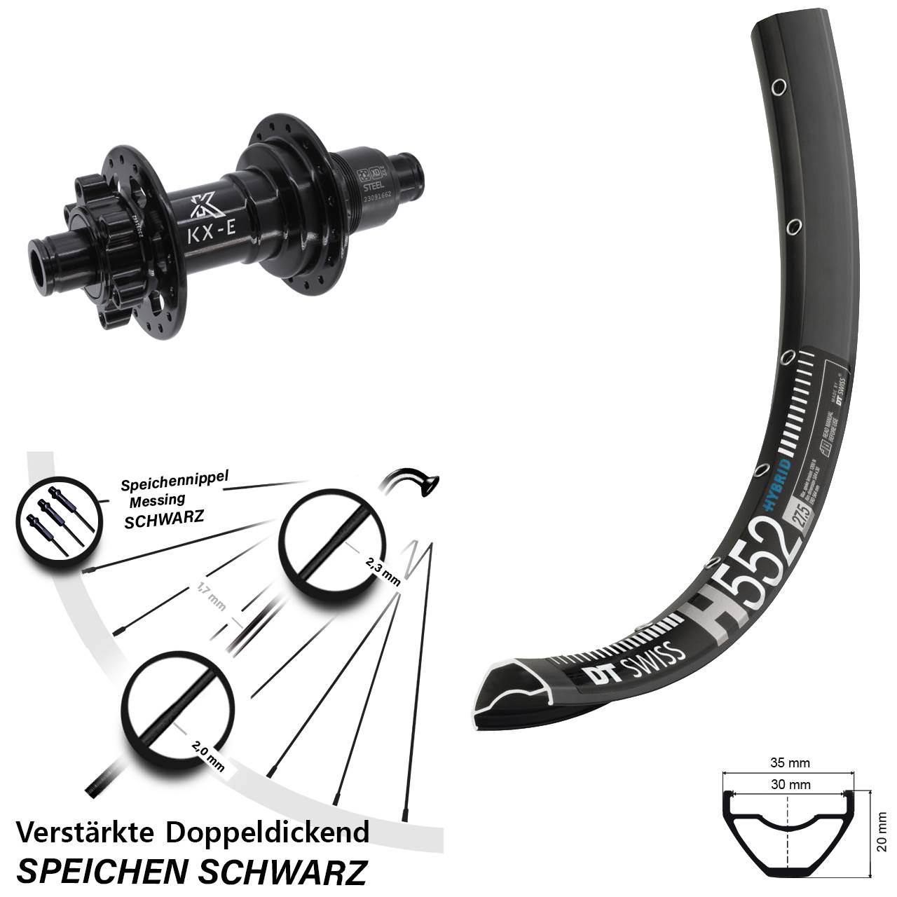 Hinterrad 6-Loch 29 Zoll DT Swiss H552 KX-E Stahl Freilauf XD 11-12 fach 12x148 Boost