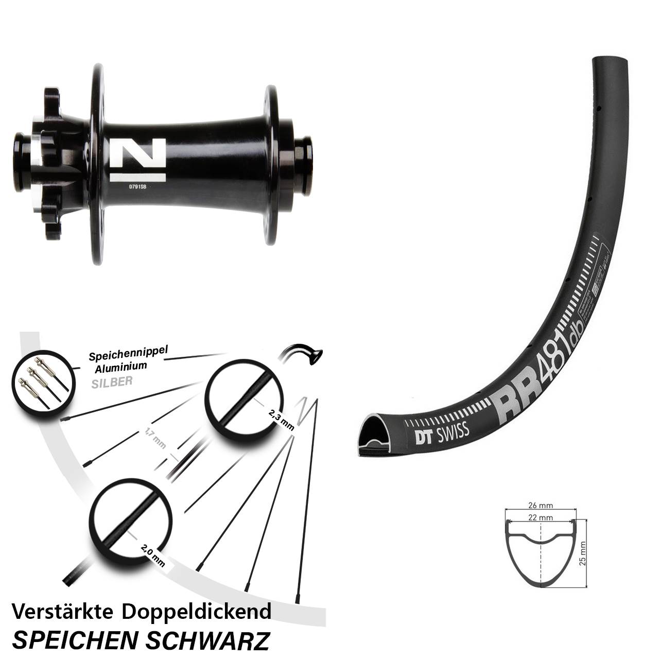 Vorderrad 6-Loch 12x100 28 Zoll DT Swiss RR 481 Novatec D791