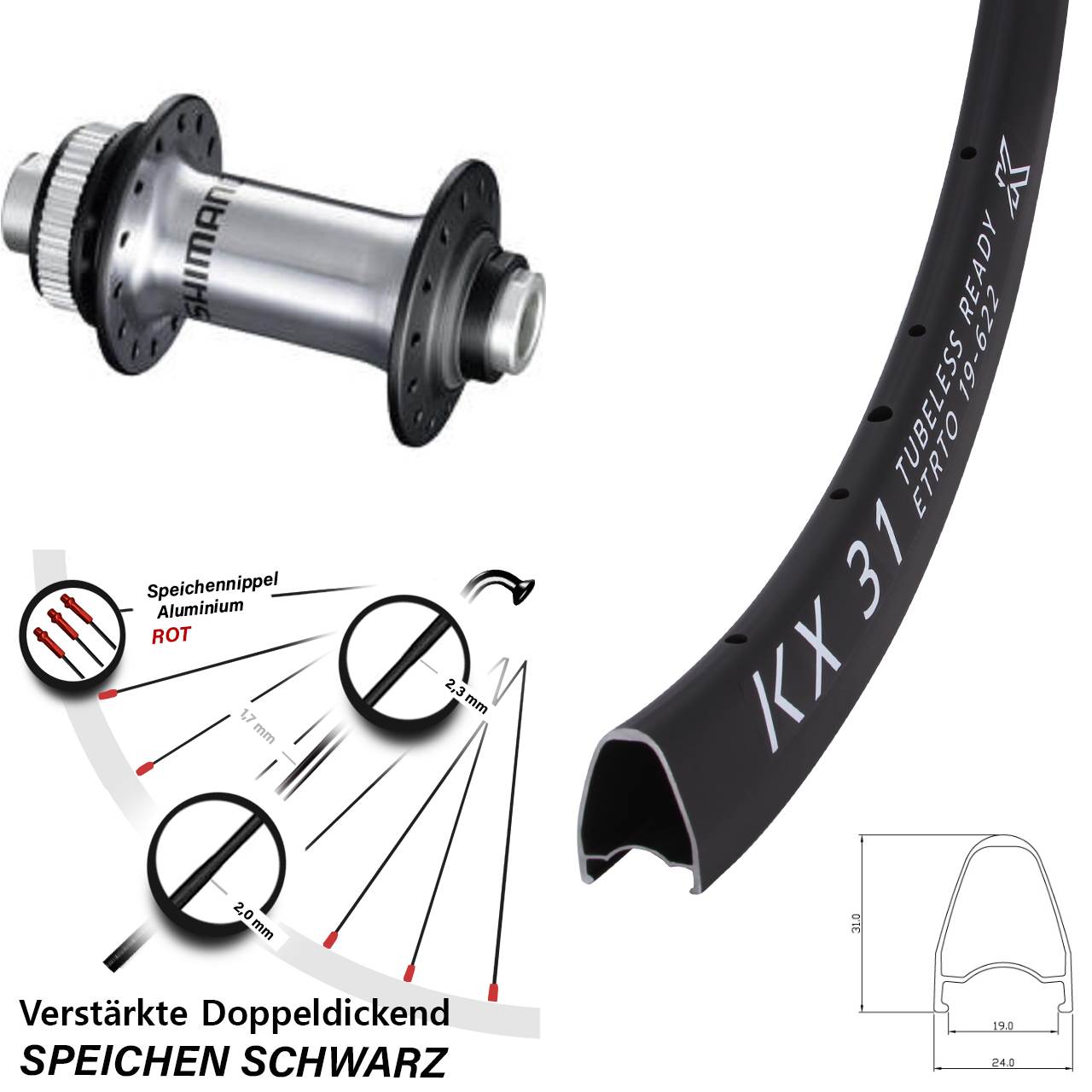 Vorderrad Centerlock 12x100 28 Zoll KX 31 Shimano RS770