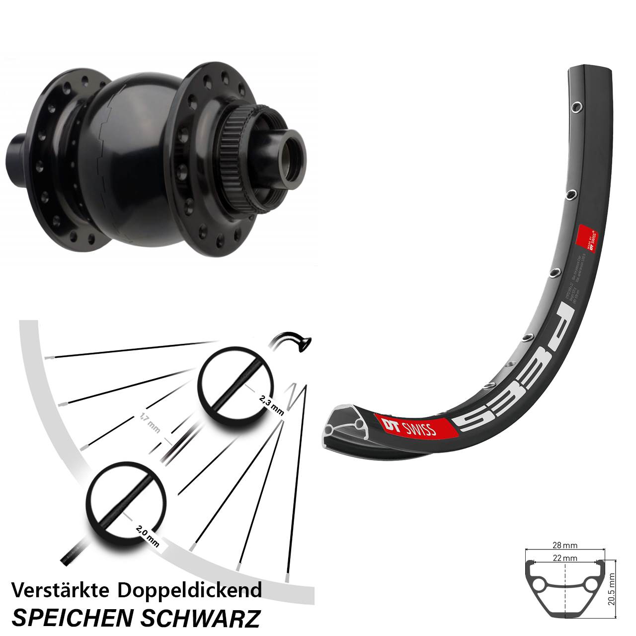 Disc Nabendynamo-Laufrad 27,5 Zoll DT Swiss 533 D SON 28 15x110 Boost