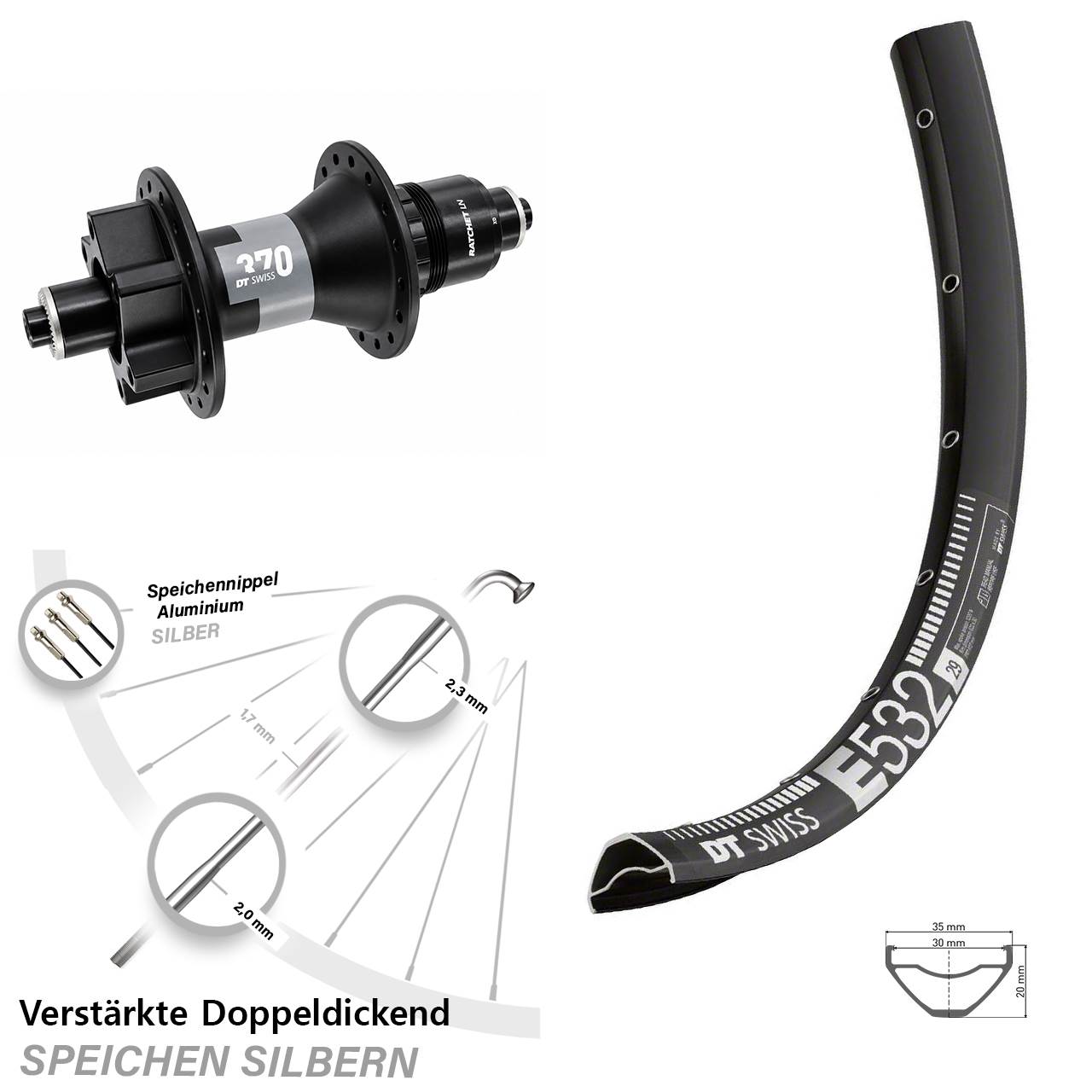 29 Zoll DT Swiss E 532-370 Disc Hinterrad QR SRAM XD