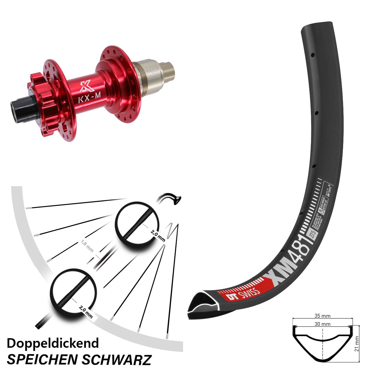 27,5 Zoll DT Swiss XM 481 Hinterrad KX-M XD 12x142