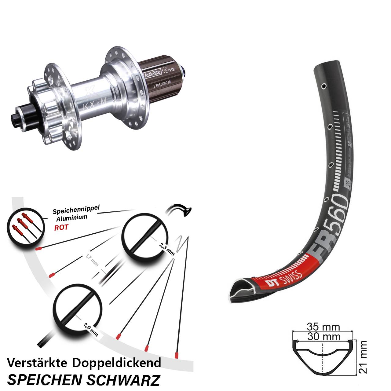 6-Loch Hinterrad 26 Zoll DT Swiss FR 560 KX-M 8-12 fach QR