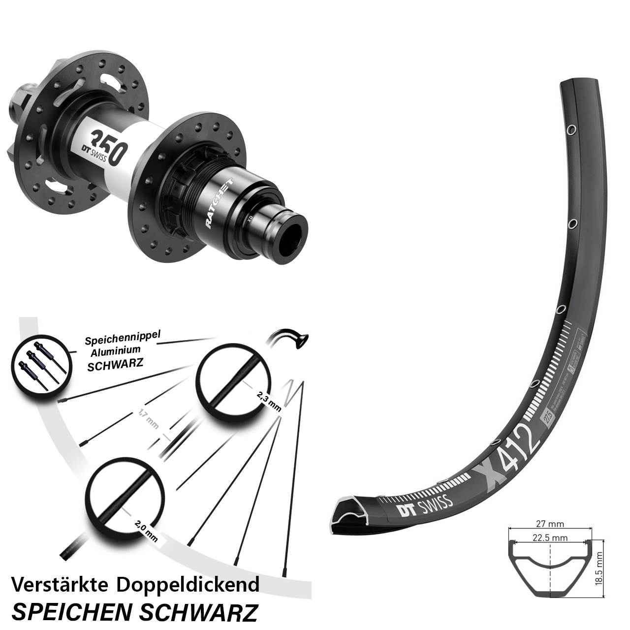 DT Swiss X412-350 28-29 Zoll Disc Hinterrad 12x148 XD 11-12 fach