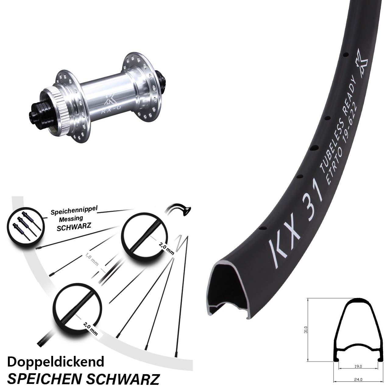 Laufrad 28 Zoll KX-G 31 Disc Centerlock 5/100 silbern