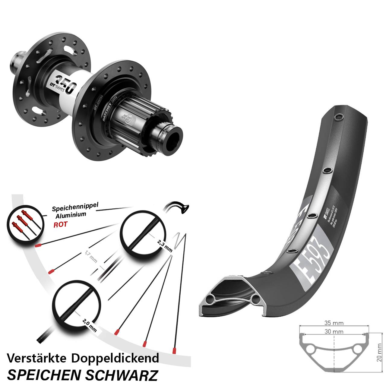 650B DT Swiss E593-350 DEG 72 Centerlock Hinterrad 12x148 Shimano Micro Spline