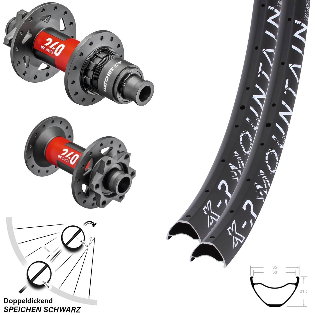 Laufradsatz 27,5 Zoll KX-R Mountain 6-Loch 12x148/15x110 DT Swiss 240 XD