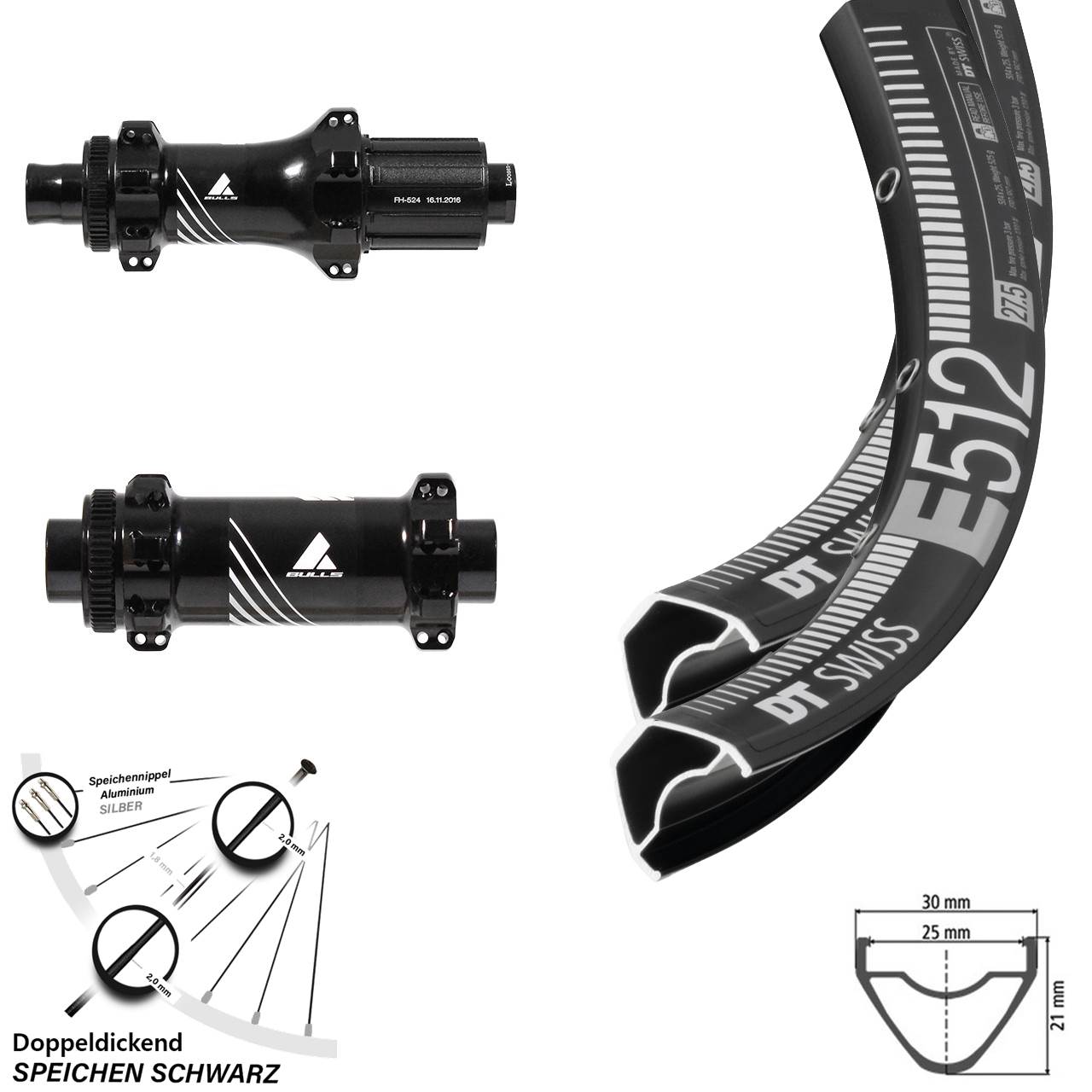 Laufradsatz 29 Zoll DT Swiss E 512 Boost Centerlock Formula Bulls Straightpull 11-fach