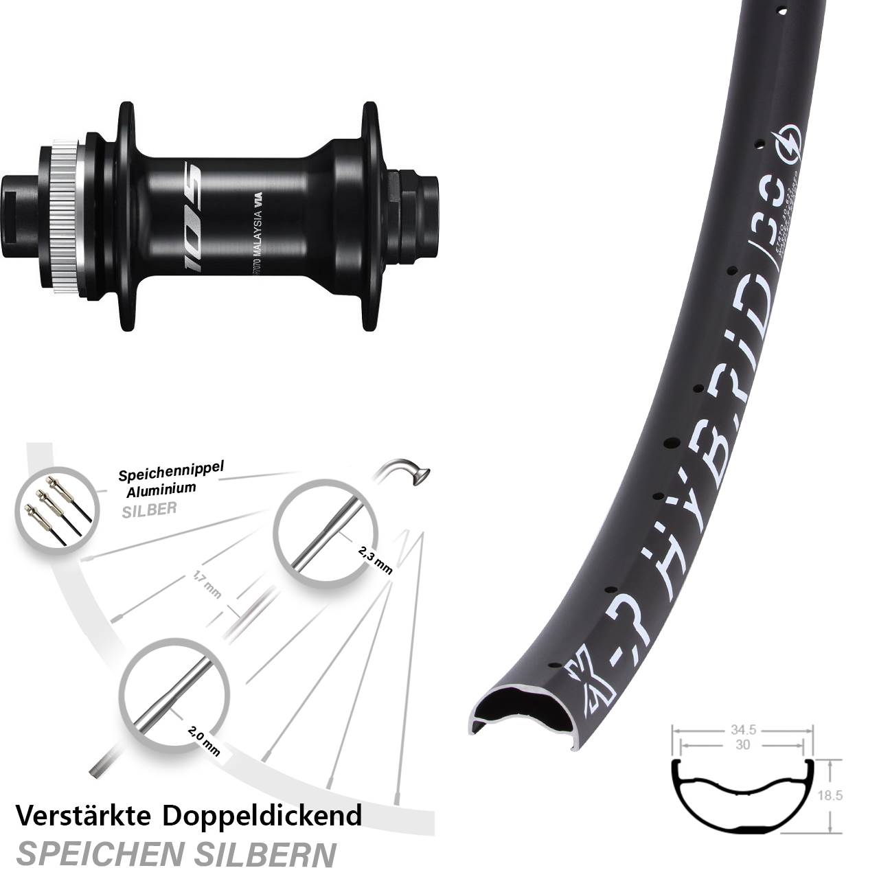 29 Zoll KX-R Hybrid 30 Shimano HB-R7070 Disc Vorderrad 12x100