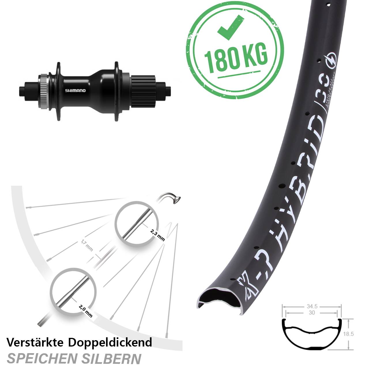 29 Zoll KX-R Hybrid 30 Shimano FH-QC500-MS Boost Hinterrad QR Micro Spline