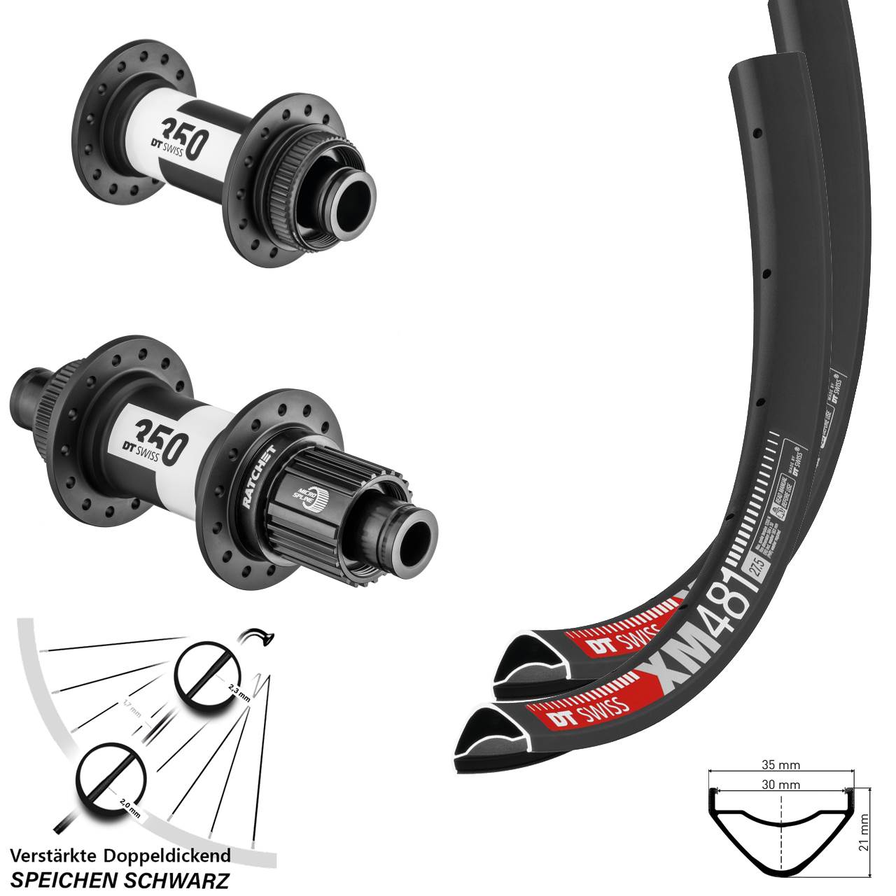 DT Swiss XM 481 DT Swiss 350 27,5 Zoll Laufradsatz Centerlock 15x100 12x142 Micro Spline