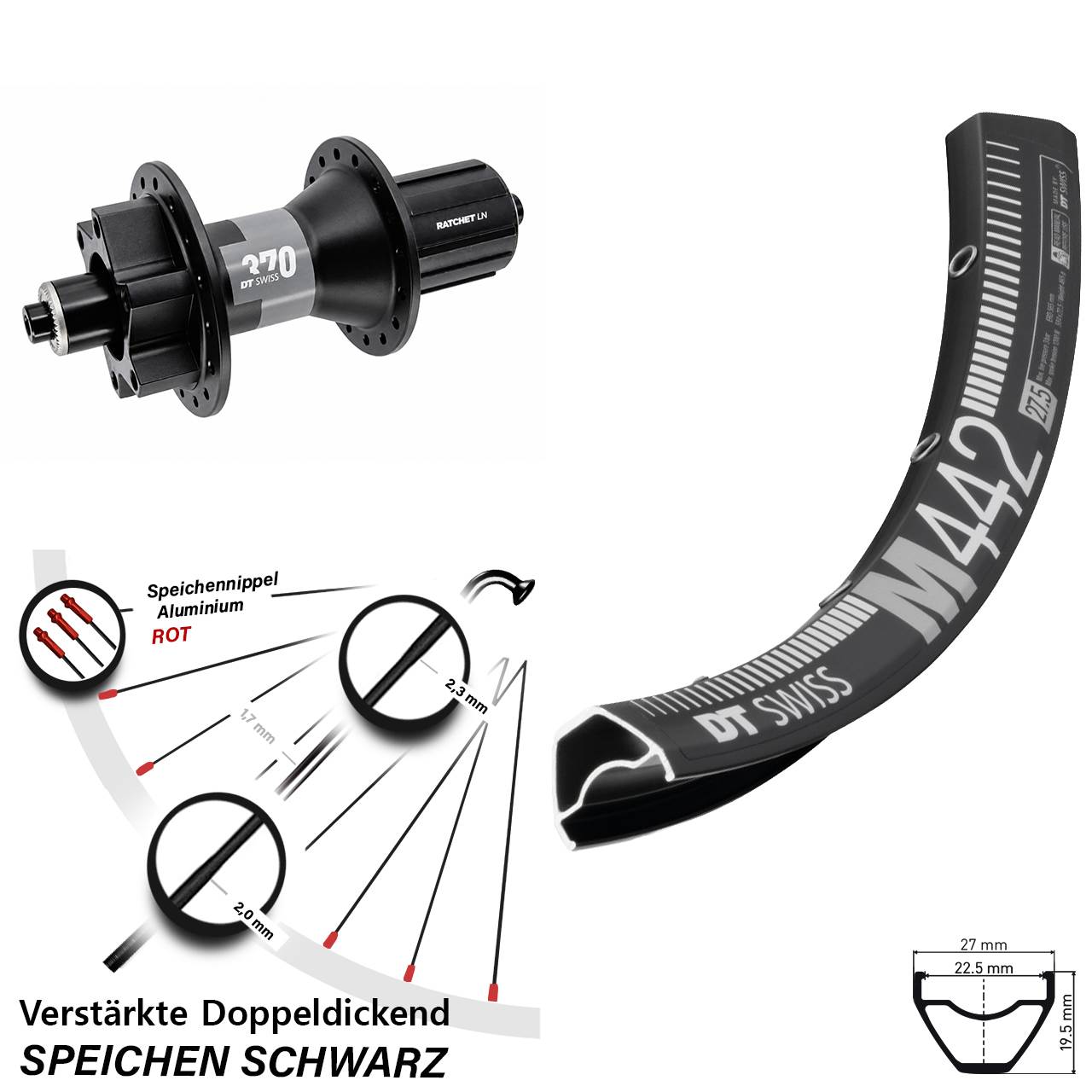 29 Zoll DT Swiss M442-370 Disc Laufrad QR Boost 8-11 fach
