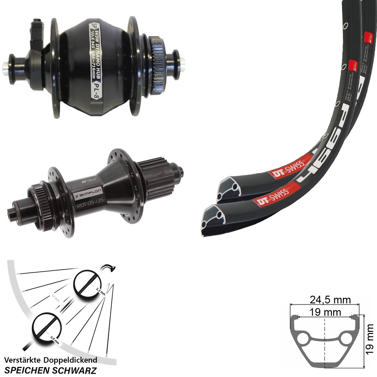 Disc Laufradsatz QR 28-29 Zoll DT Swiss 466 370 Hybrid SP PL-8 Micro Spline