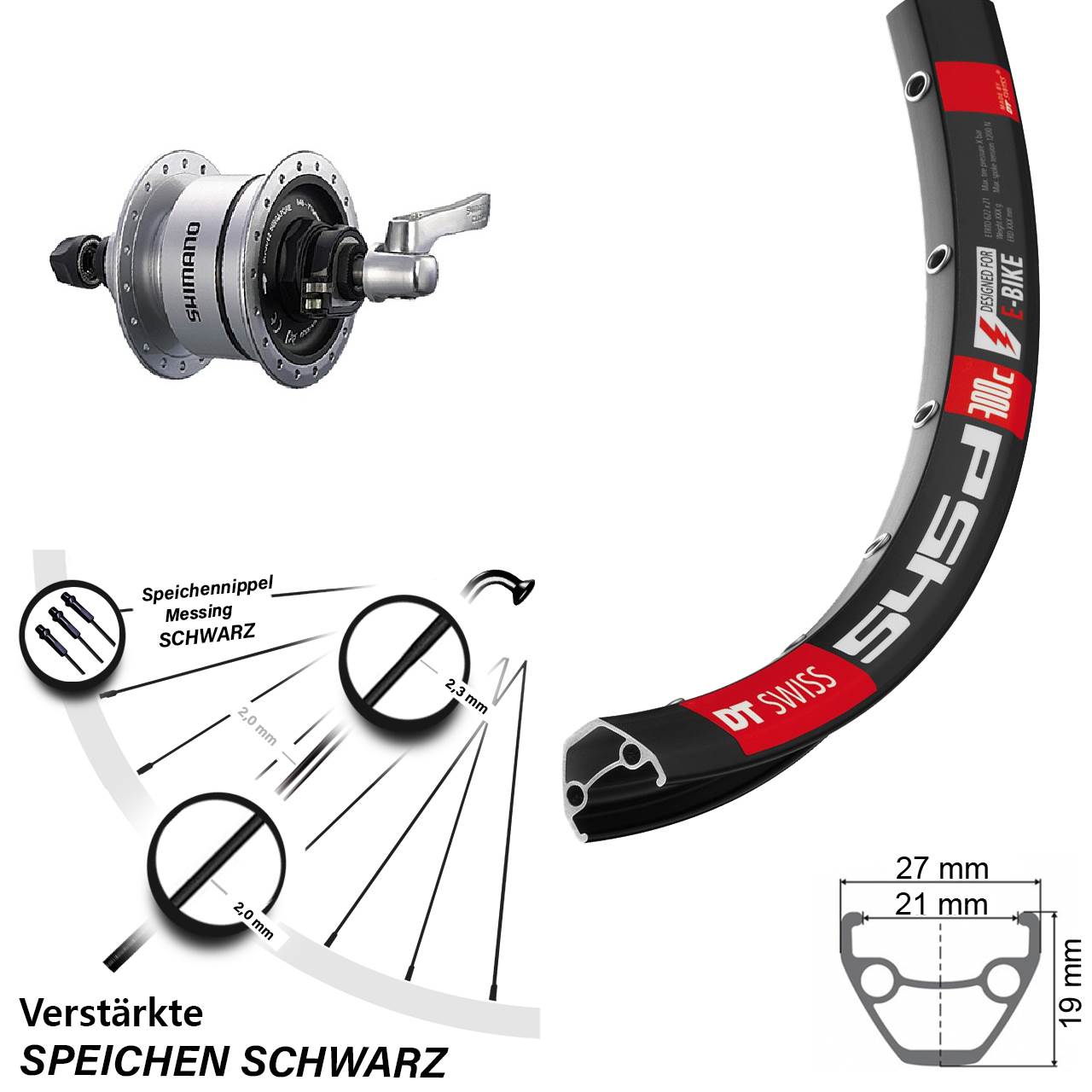 26 Zoll DT Swiss 545d Shimano DH-3D72 Disc Nabendynamolaufrad QR