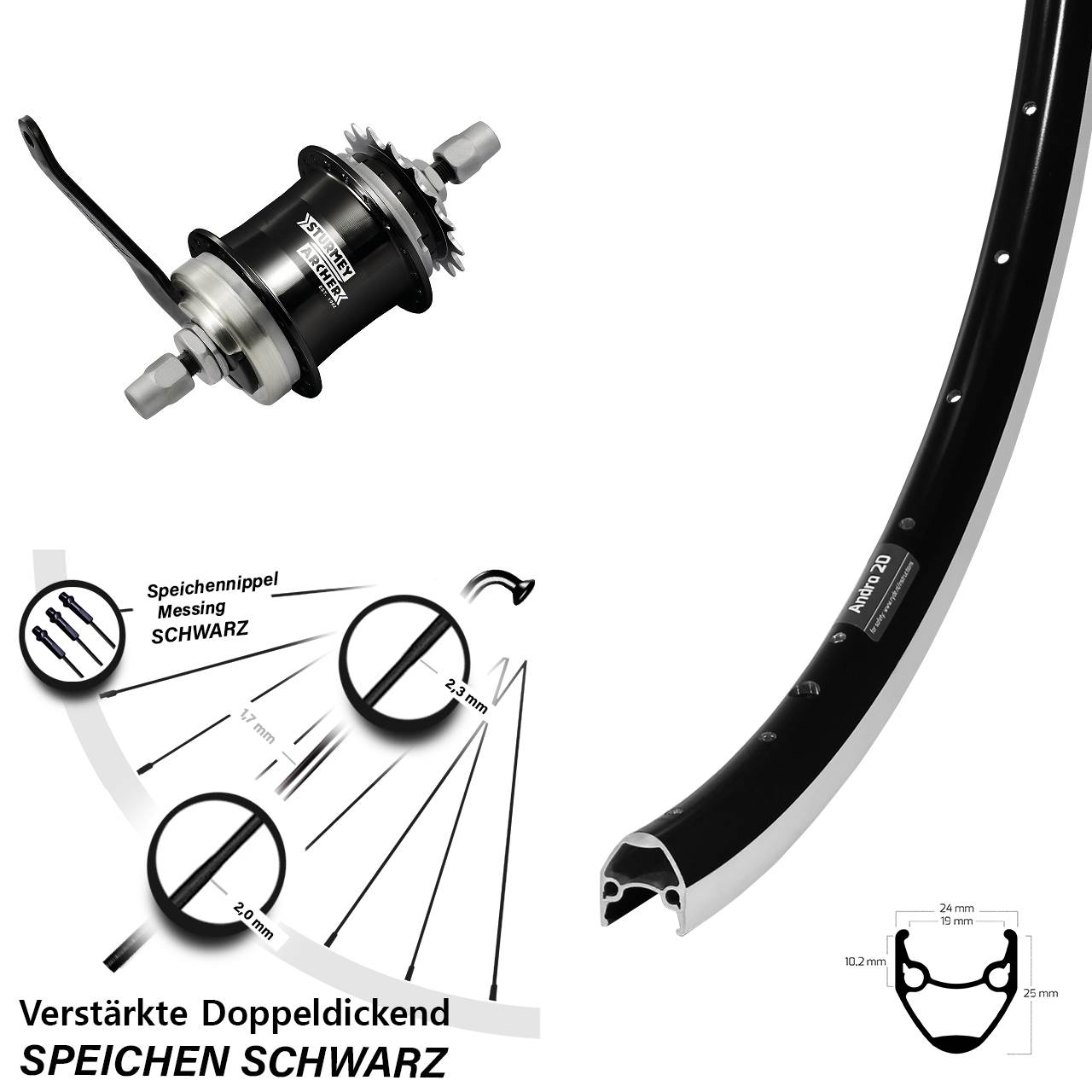 Ryde Andra 20 Hinterrad 28 Zoll Sturmey Archer S1C Rücktritt