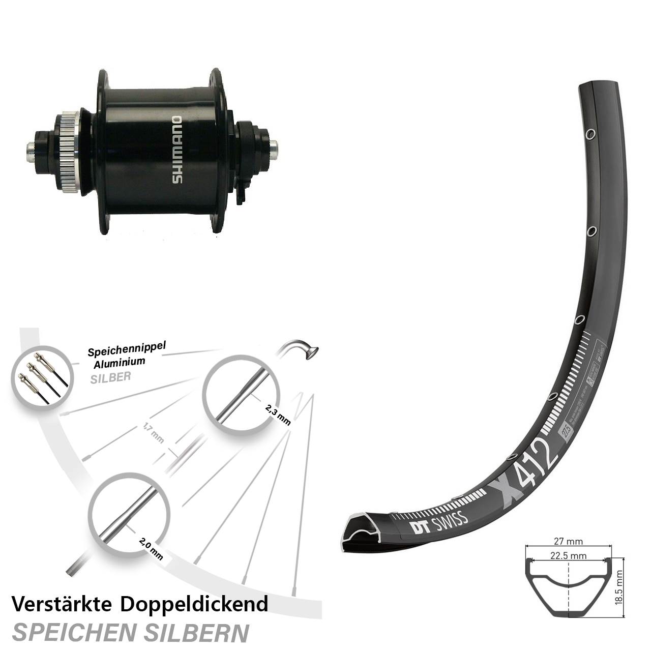 Disc Nabendynamovorderrad 29 Zoll DT Swiss X 412 Shimano DH-UR700-3D für Schnellspanner