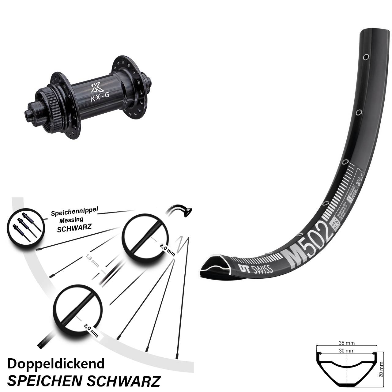 27,5 Zoll DT Swiss M502 KX-G Disc Laufrad QR