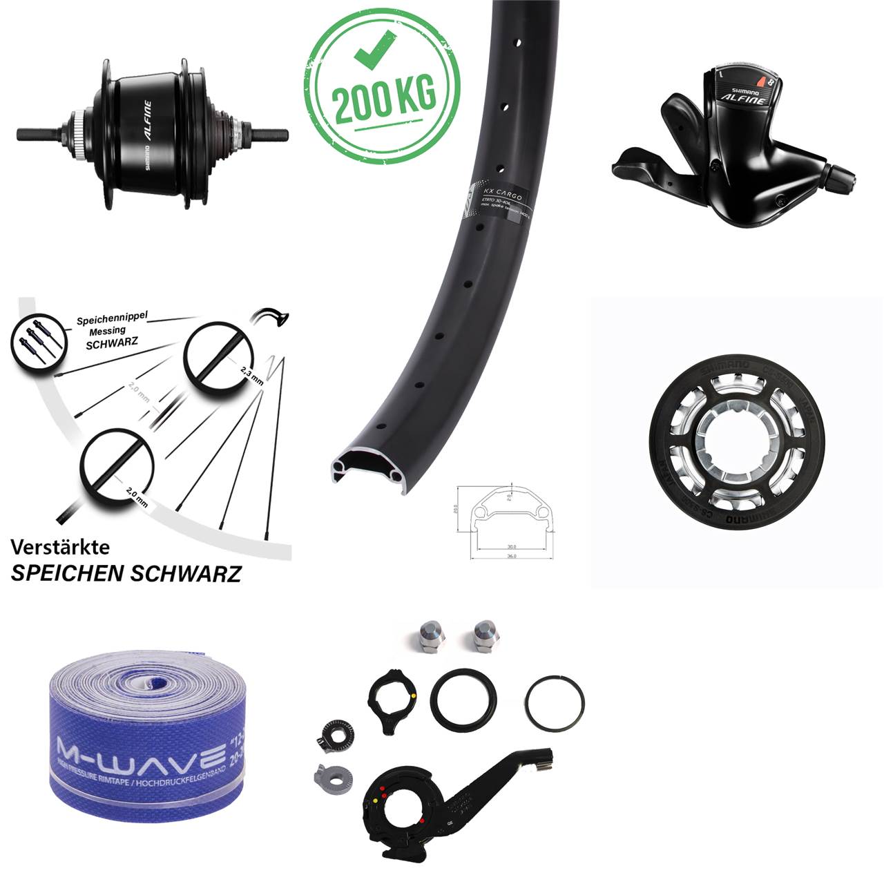KX Cargo 27,5 Zoll Hinterrad Shimano Alfine 8 Gang schwarz Lastenrad breite Felge