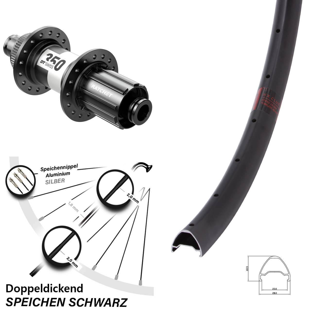 Hinterrad 12x142 26 Zoll KX Clue DT Swiss 350 8-11 fach HG Centerlock