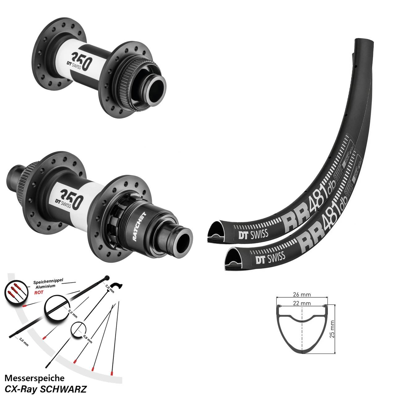 28 Zoll DT Swiss RR 481-350 Disc Laufrad-Satz 15x100 12x142 XDR 11-12 fach CX-Ray