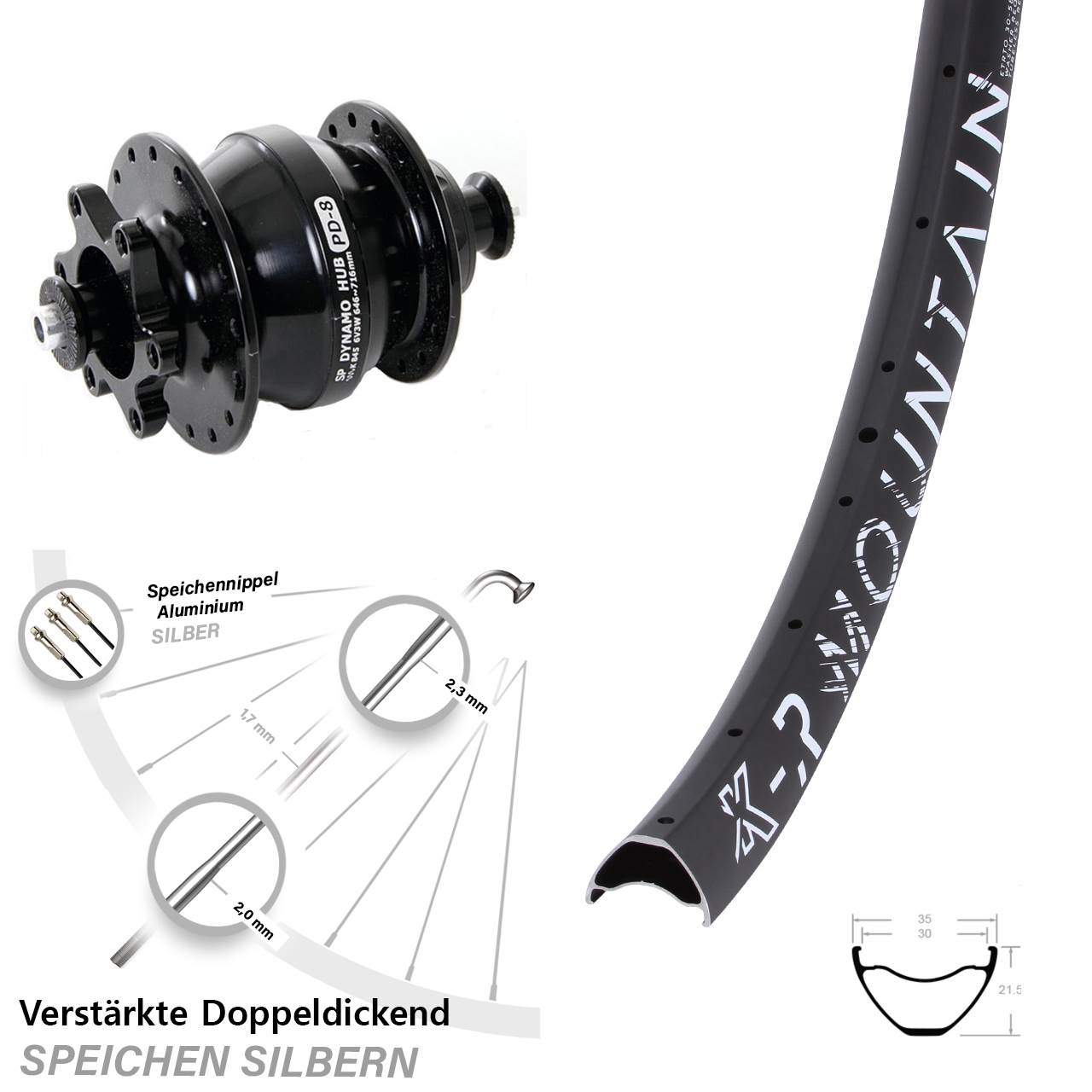 Disc Dynamo-Vorderrad QR 29 Zoll KX-R Mountain Shutter Precision PD-8