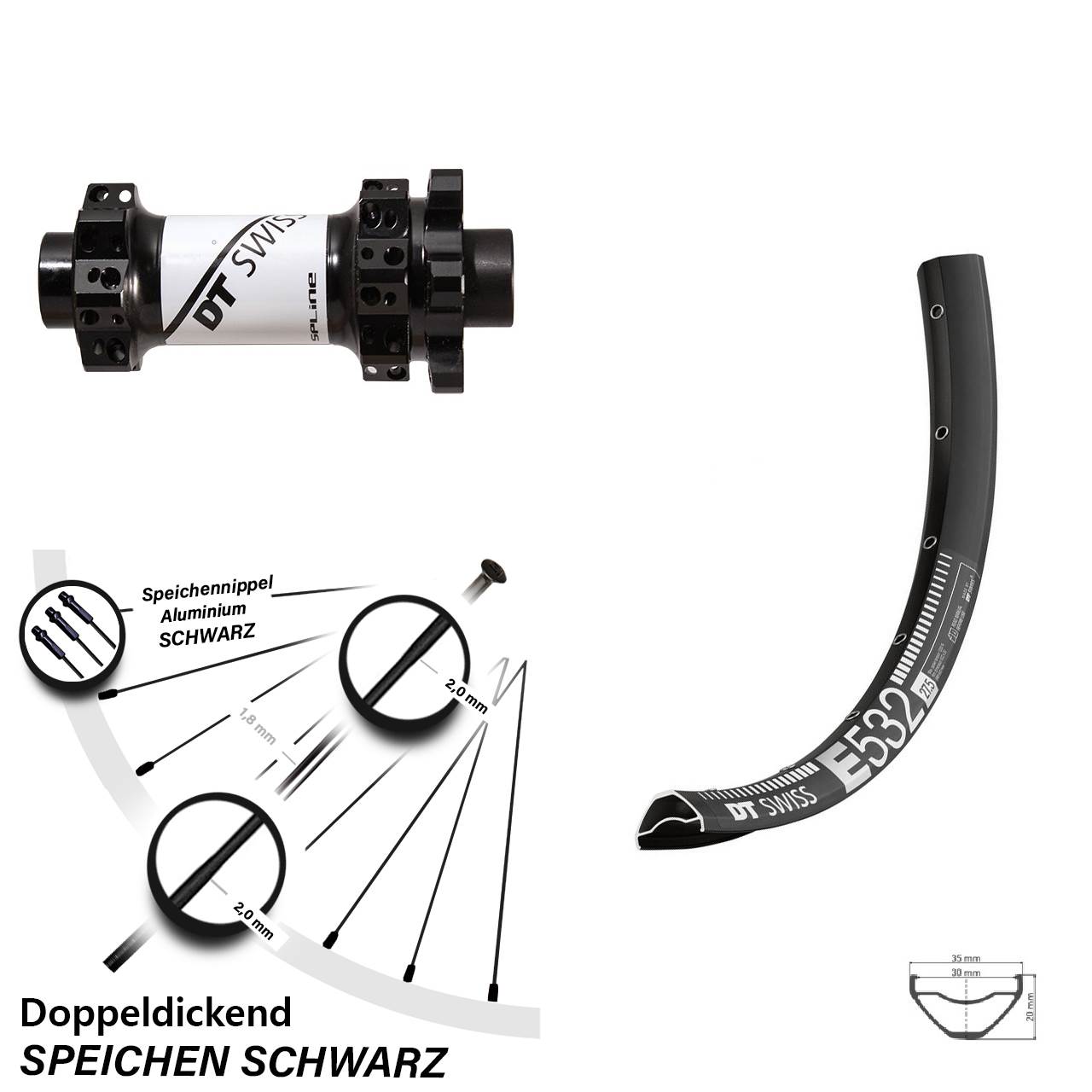 DT Swiss X1900 E 532 15 mm Straightpull Laufrad 27,5 Zoll 6-Loch