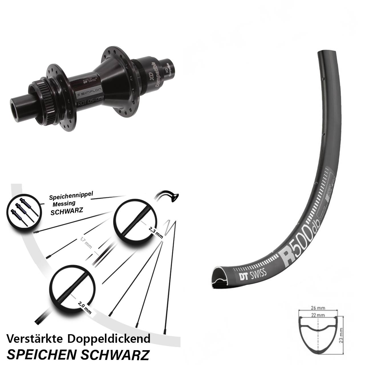 DT Swiss R 500 DT Swiss 370 29 Zoll Centerlock Hinterrad 12x142 SRAM XD