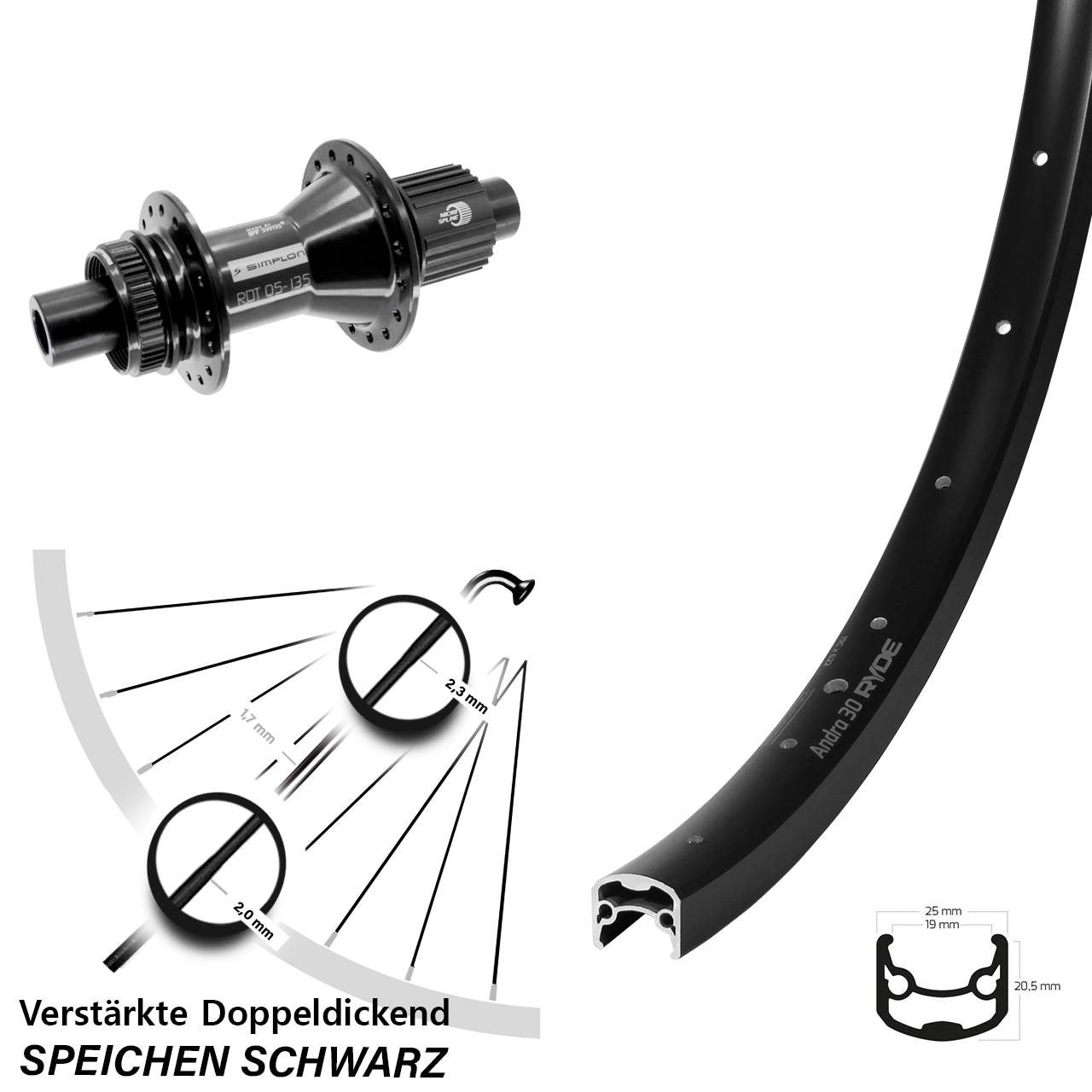 Disc Hinterrad 28 Zoll Ryde Andra 30 DT Swiss 370 Hybrid Shimano Micro Spline 12x142