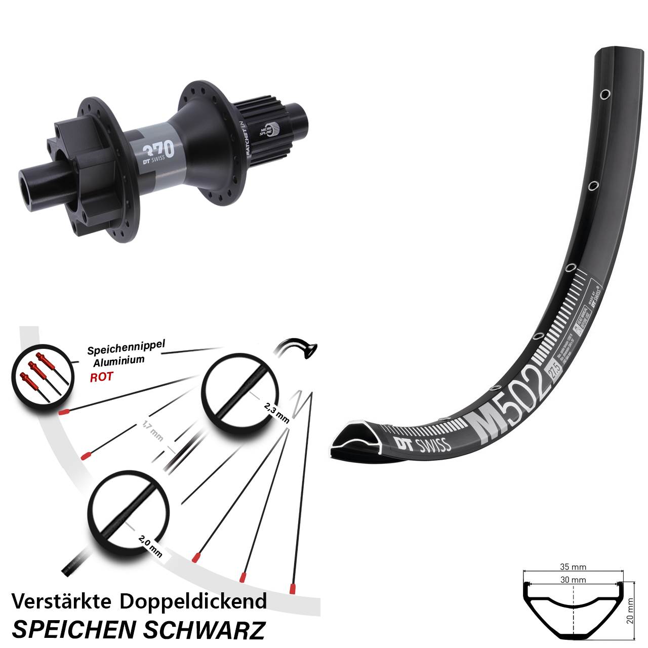 Disc Laufrad 27,5 Zoll DT Swiss M 502-370 Micro Spline 12x142