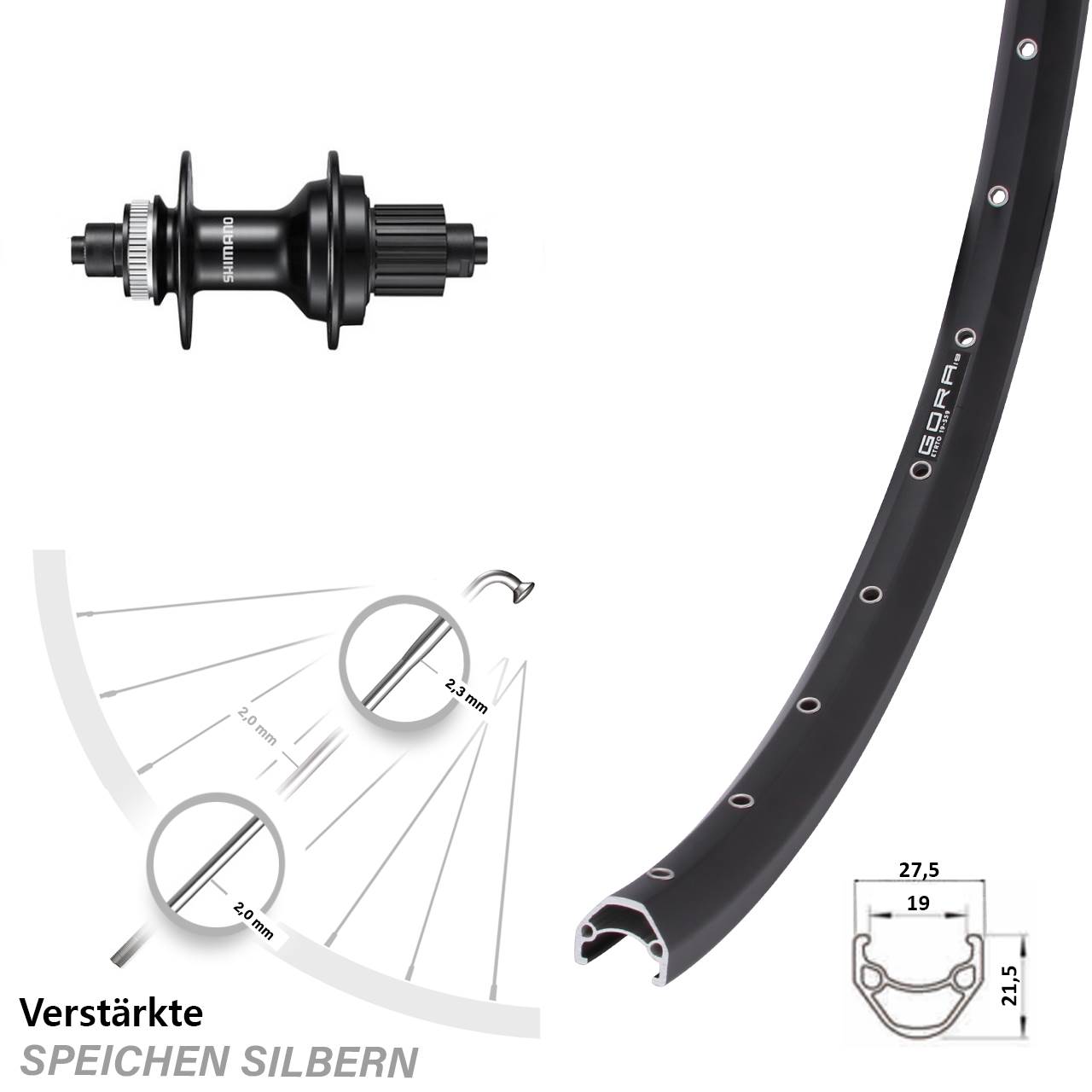 Gora 19 Shimano FH-MT500 26 Zoll Disc Hinterrad für Schnellspanner Micro Spline
